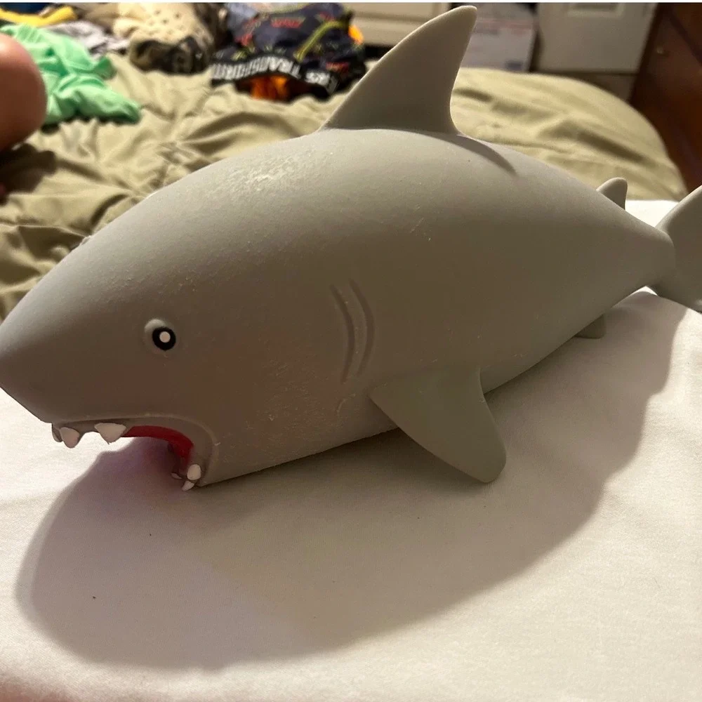 Large Grey Shark Squishy Vinyl Toy 13.5 In Open Mouth Great White Ocean Figure